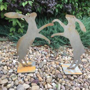 Poppyforge Boxing Hares Ready to Rust Standing