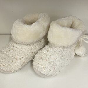 White Knitted Slipper Bootees with Fur Trim