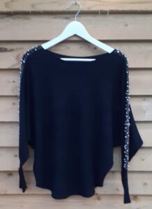 Diverse Black Jumper with Pearl detail on sleeve