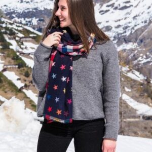 Pom Reversible Navy Scarf with multicoloured stars