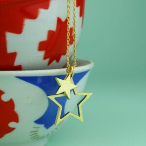 Double Brushed Gold Star Necklace