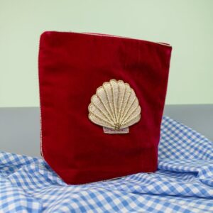 Magenta Velvet Beaded Shell Make Up Bag