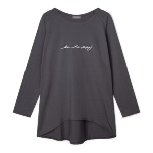 Chalk Robyn Top - Charcoal "Be happy"
