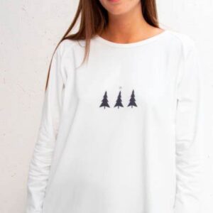 Robyn Top White with Triple Tree in Charcoal