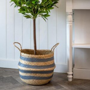 Retreat Grey Stripe Seagrass Basket 40x30cm