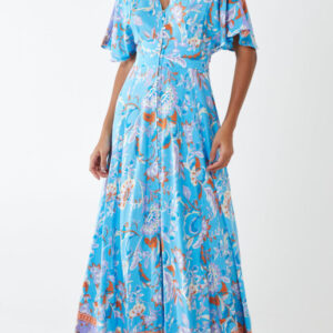 Aqua paisley print maxi dress