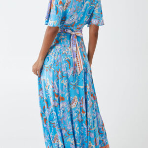 Aqua paisley print maxi dress