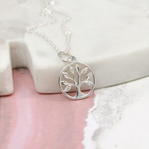 POM Sterling Silver Tree of Life Crystal Necklace