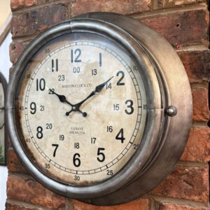 Pewter metal and glass industrial style wall clock (collection only)