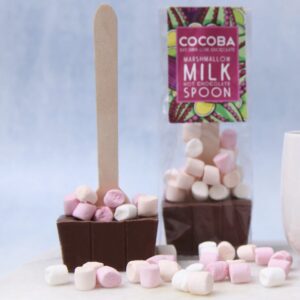 Cocoba milk hot chocolate spoon with marshmallows