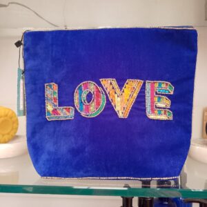 My Doris Blue Velvet Cosmetic Bag /Love