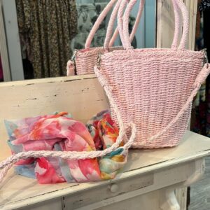 Straw Weave Crossbody Bag - Light Pink