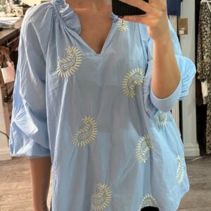 Blue summer top with elasticated cuffs