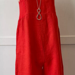 linen Dungarees in Scarlet