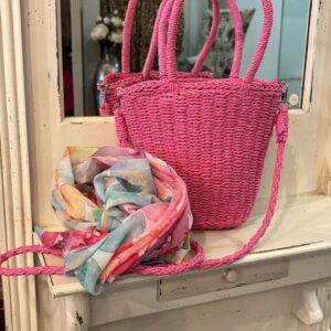 Straw Weave Crossbody Bag - Dark Pink