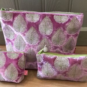 Large Embroidered Leaf Cosmetic Bag