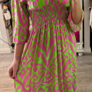 Lime & Hot Pink Ruched Front Dress