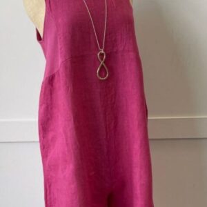 Linen Dungarees in Hot Pink