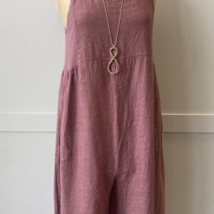 linen dungarees in Grape