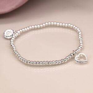 Pom Silver Plated Crystal Edged Heart Bracelet