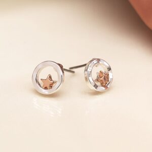 Pom Silver Plated Beaten Disc Rose Gold Stud Earings