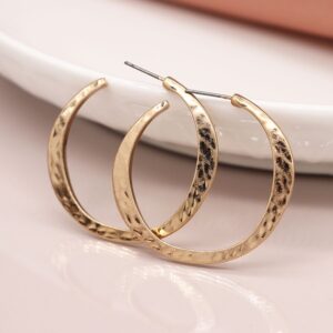 Pom Worn Gold Irregular Hammered Open Loop Earings