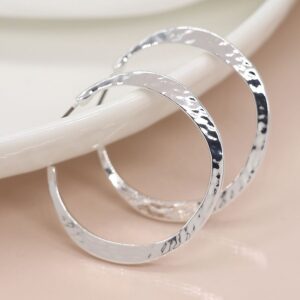 Pom Silver Plated Irregular Hammered Open Loop Earings