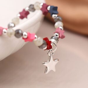 Pom Pink Mix Star Bead Bracelet with Silver Plated Star Charm