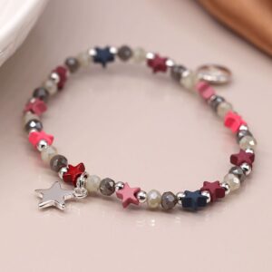 Pom Pink Mix Star Bead Bracelet with Silver Plated Star Charm