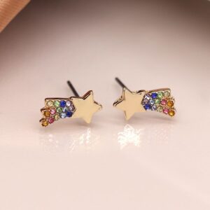 Pom Golden Shooting Star Earrings with Rainbow Crystals