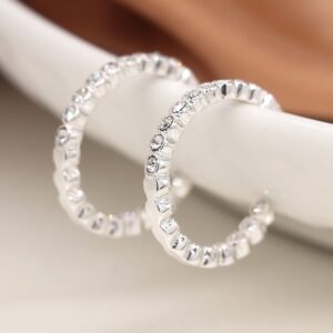 Pom Silver Plated Crystal Inset Open Hoop Earings