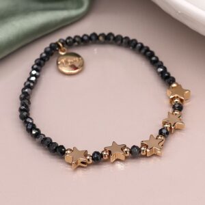 Pom Midnight Bead Bracelet with Faux Gold Stars