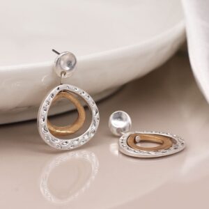 Pom Silver Plated and Double Tear Drop Stud Earings