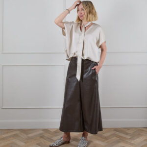 Chalk Darcy Faux Leather Trousers/ Brown/ m/l