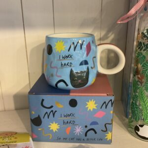 Small Talk "I Work Hard" Cat Cup