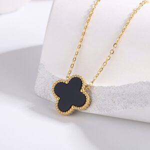 White Leaf Black Clover 18K Gold Plate Necklace