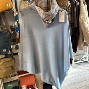 Classic Cashmere Blend Poncho/ Ice Blue