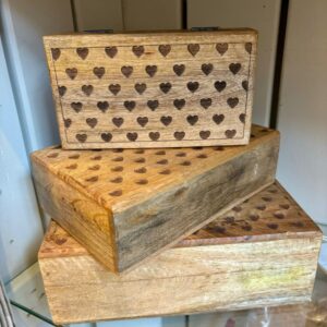 Wood Trinket Box With Heart Detail - Large