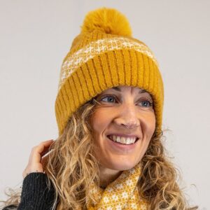 Scandi Floral Knitted Hat / Mustard