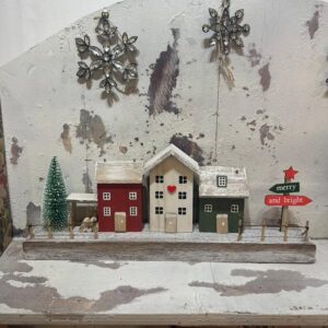 Wooden Christmas house scene with tree