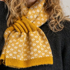 Scandi Flower Pull Knitted Scarf/ Mustard