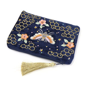 Embroidered Bee and Honeycomb Purse