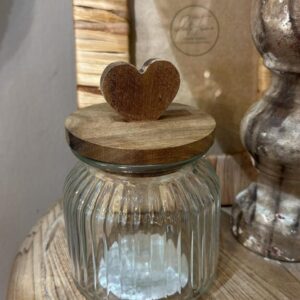 Glass Etched Jar with heart Shaped Lid