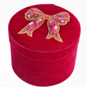 My Doris Pink Bow Velvet Embroidered Box