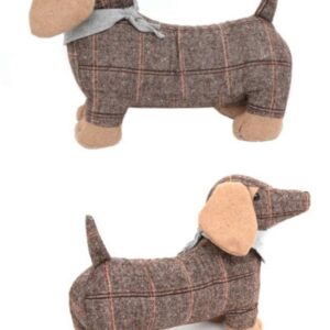 Tartan Sausage Dog Door Stops /Brown