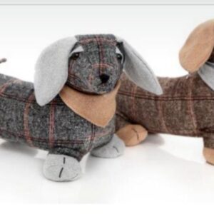 Tartan Sausage Dog Door Stop/ Grey