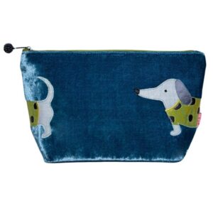 Lua Teal Velvet Sausage Dog cosmetic Bag