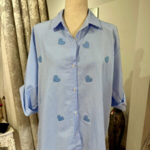 Cotton Mix Pale Blue Stripe shirt / Pale Blue Heart