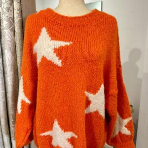 Contrast Star Pattern Wool Mix Jumper /Orange