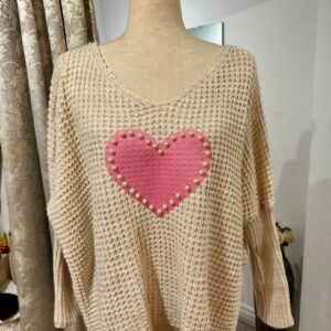 Pearl Heart Detail Jumper/ Cream